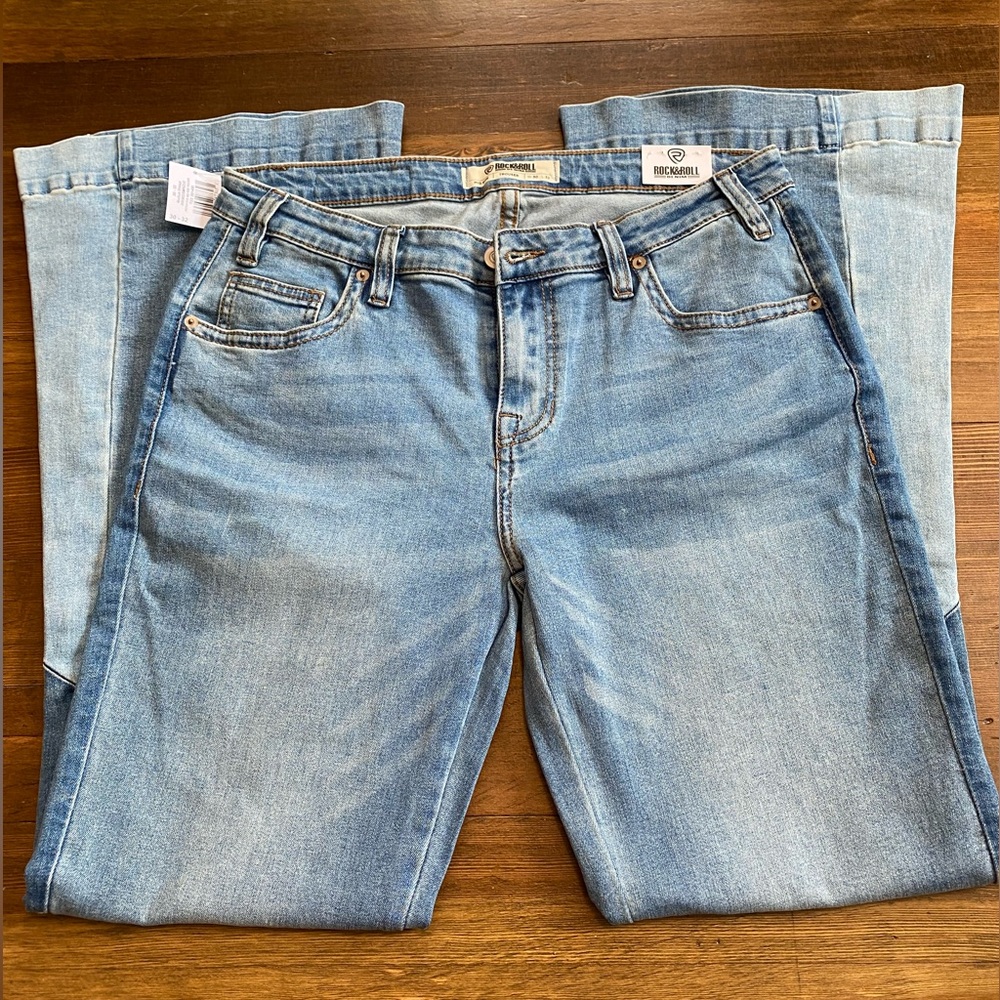 NWT Rock & Roll Denim Patch Dye Mid Rise Trouser